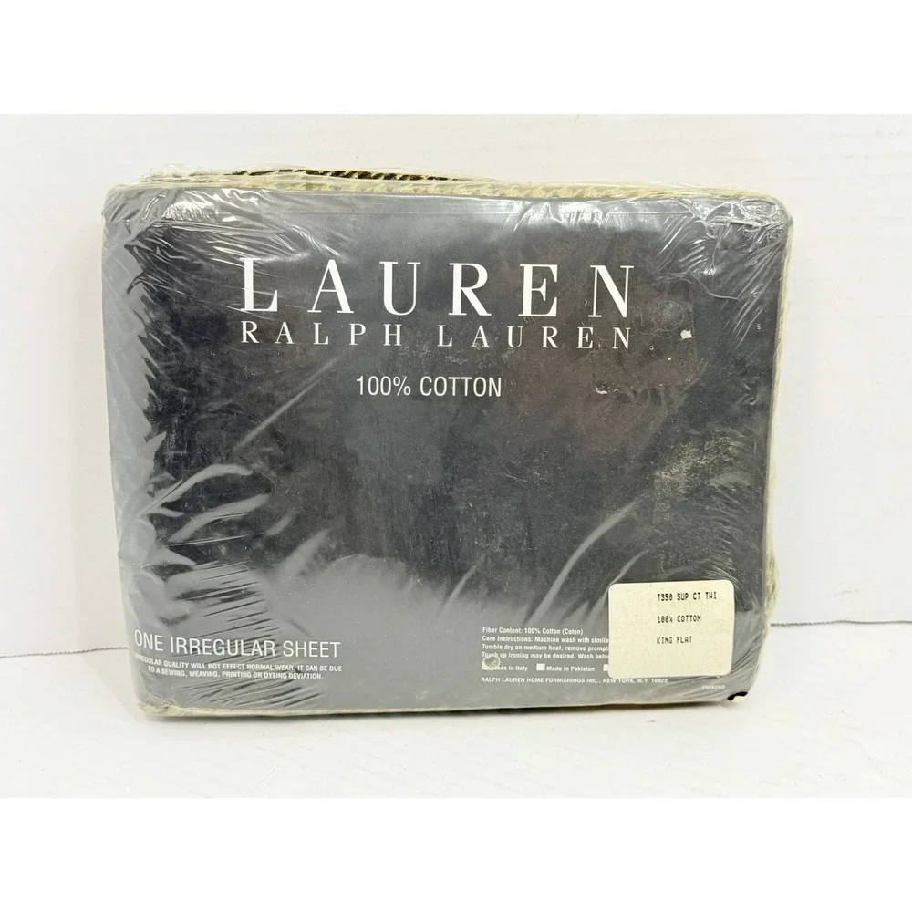 Vintage Ralph Lauren King Flat Sheet Houndstooth Plaid 100% Cotton NOS RARE NEW